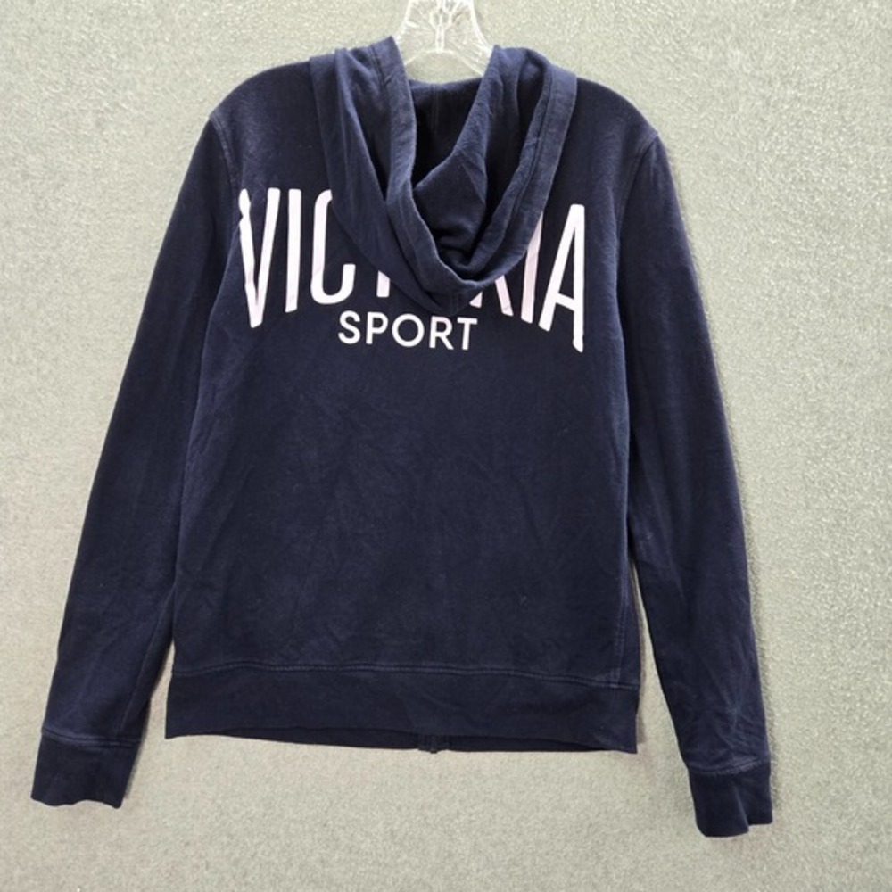 Victoria Sport Women Sweatshirt Medium Blue Logo Spellout Hoodie Full Zip